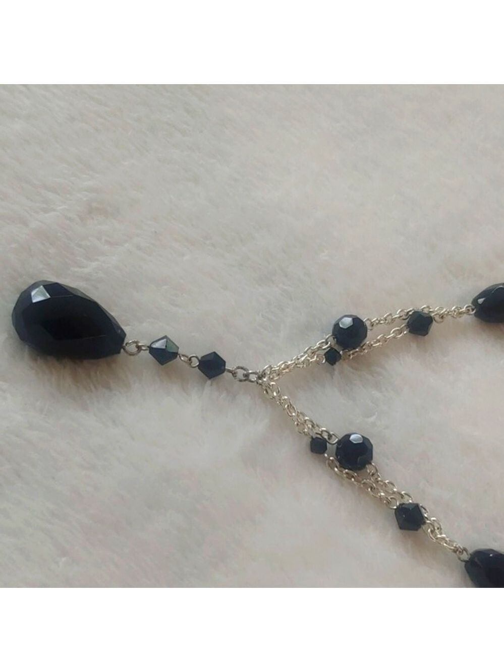 White House Black Market Silver Tone Black Beaded Necklace - Picture 13 of 13